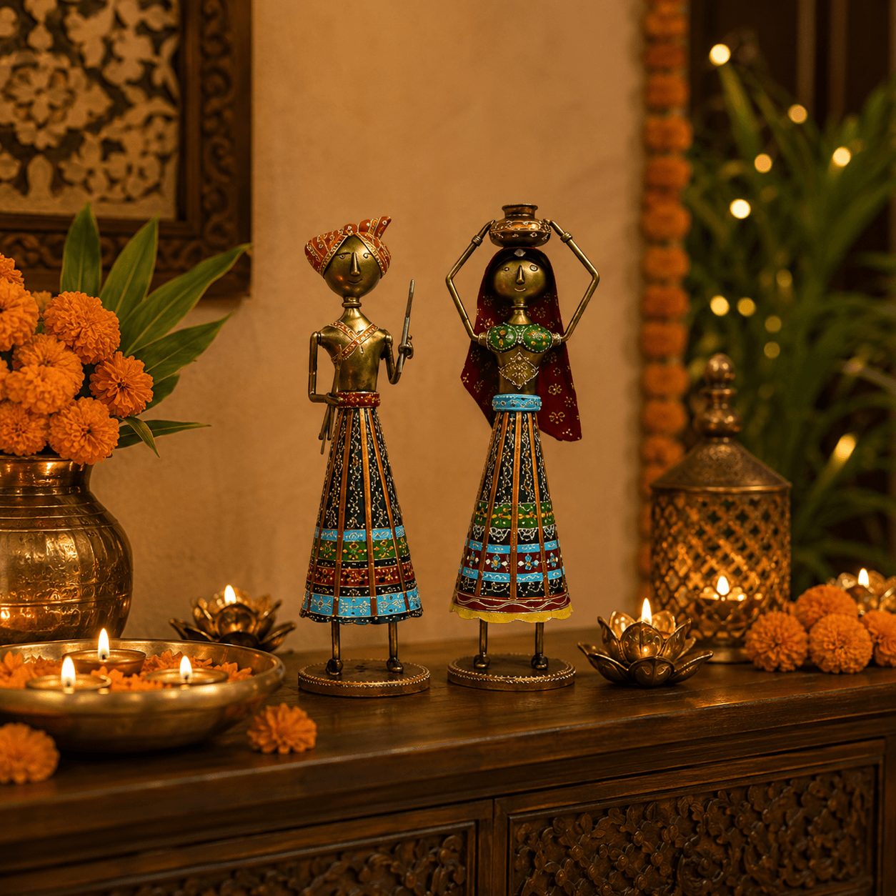Traditional Rajasthani Tribal Couple Figurine