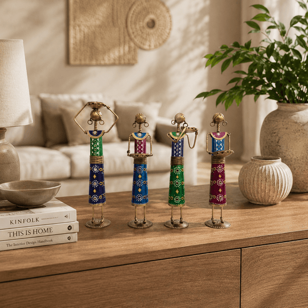 4-Piece Colorful Metal Tribal Women Tealight Holder Set
