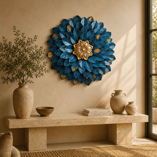 Blue Floral Metal Wall Art with LED