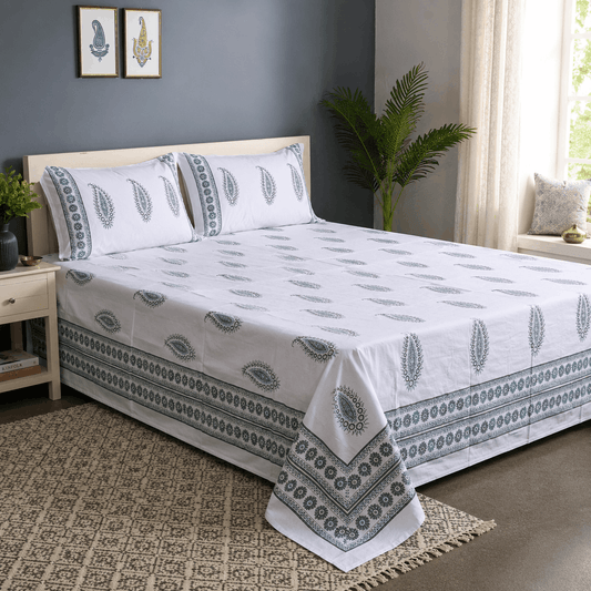 Luxury Premium Cotton Hand Block Printed Bedsheet Set - Pink Blossom