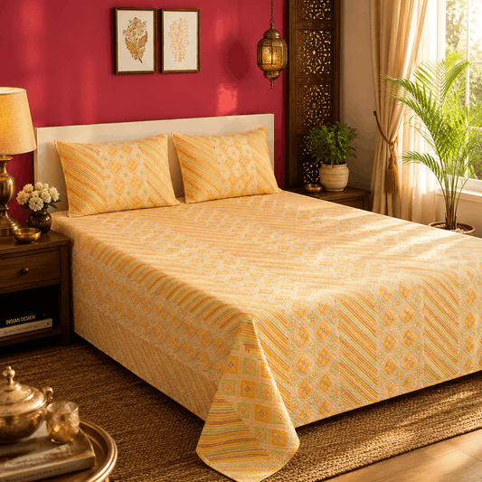 Quilted Bed Cover Set - Yellow Blossom