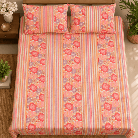 Quilted Bed Cover Set - Rose Flora