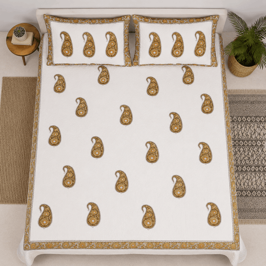 Quilted Bed Cover Set - White Garden