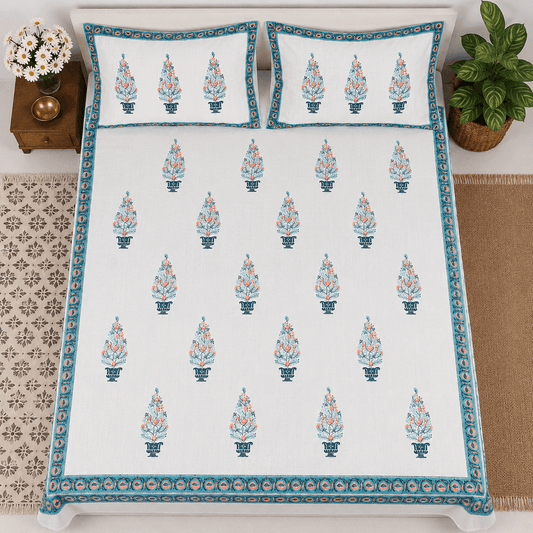 Thick Handloom Cotton Block Printed Bedcover Set - Traditional Paisley