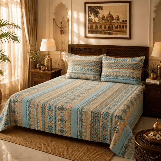 Premium Percale Cotton Fitted Bedsheet Set - Traditional Floral