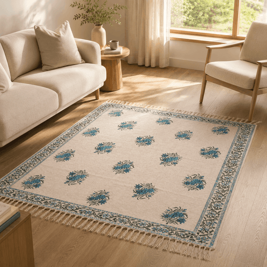 Hand Block Printed Dhurrie - Traditional Paisley