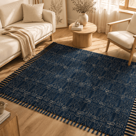 Hand Block Printed Dhurrie - Classic Kilim