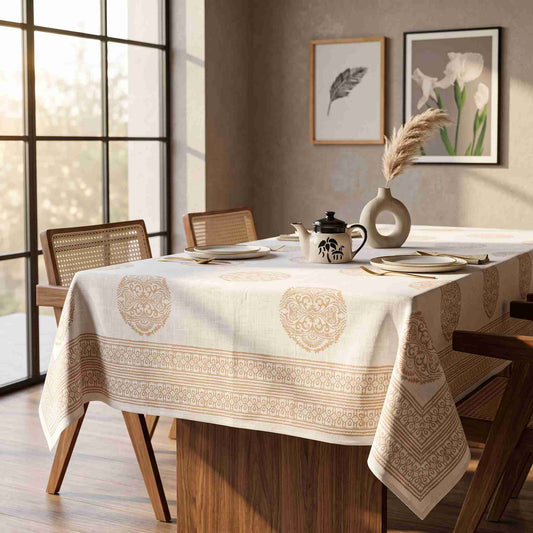 Premium Thick Textured Cotton Table Cover - White Floral Vine