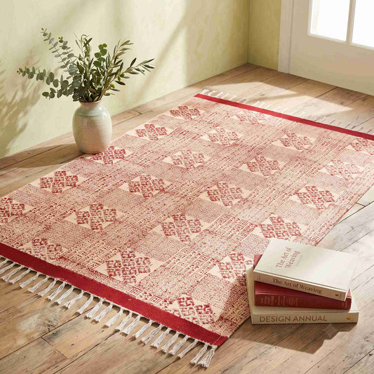 Hand Block Printed Dhurrie - Vintage Floral