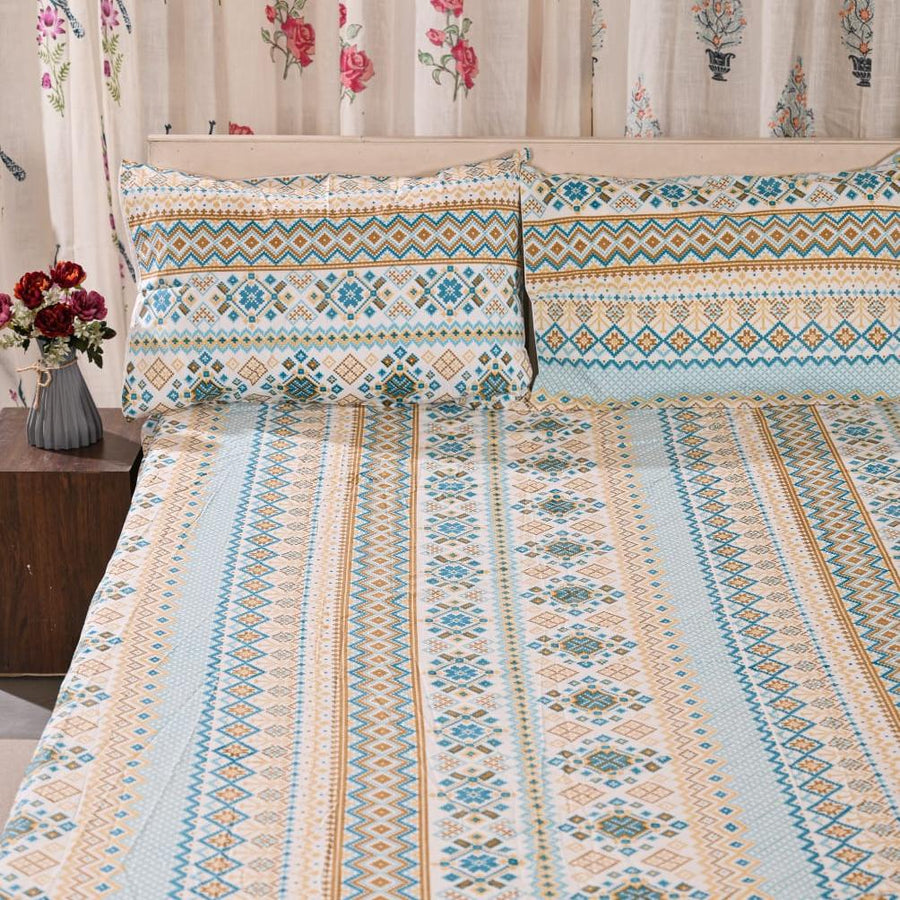 Premium Percale Cotton Fitted Bedsheet Set - Traditional Floral