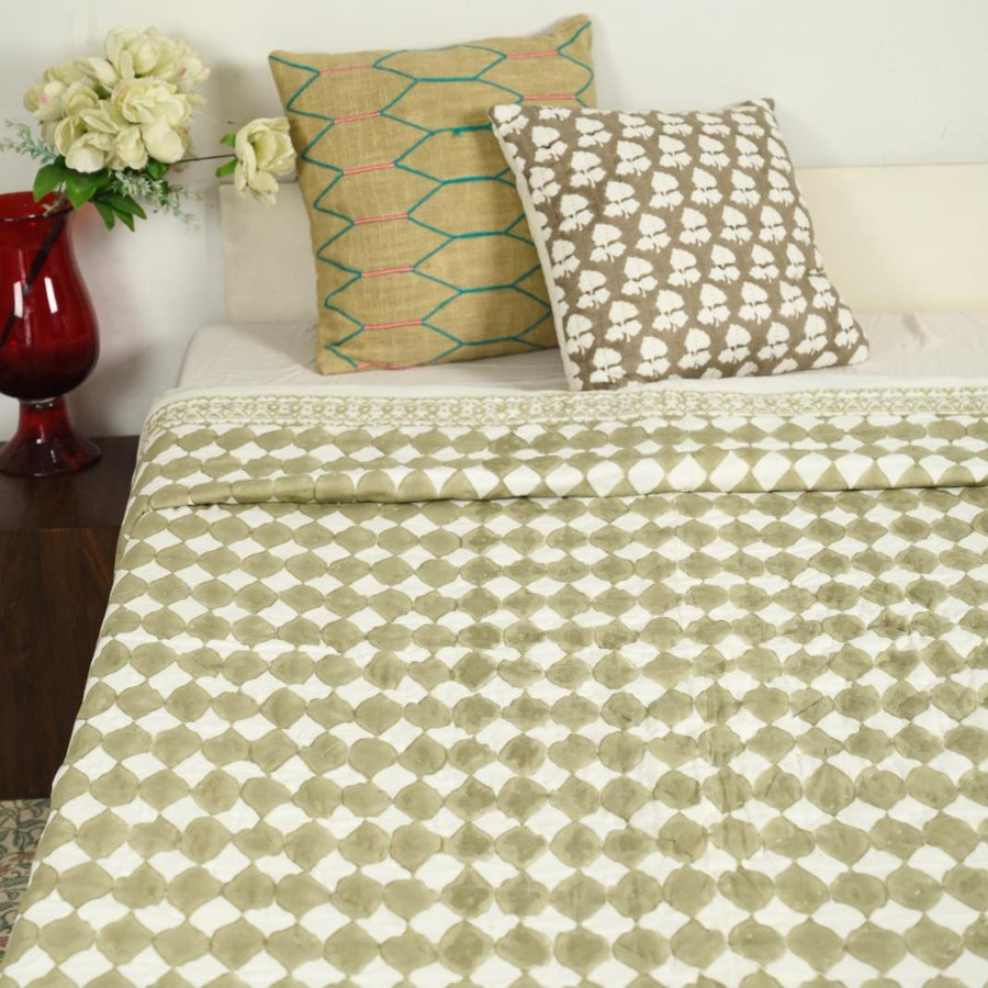 Premium Double Bed Quilt - Blue Floral