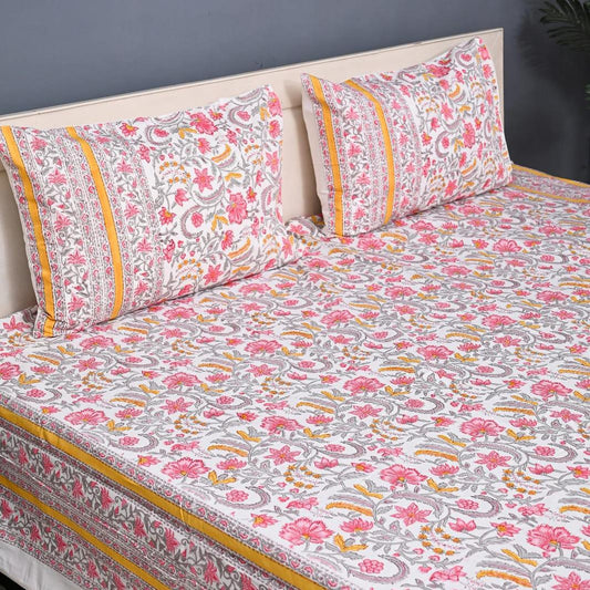 Premium Hand Block Printed Cotton Bedsheet Set -Paisley Print