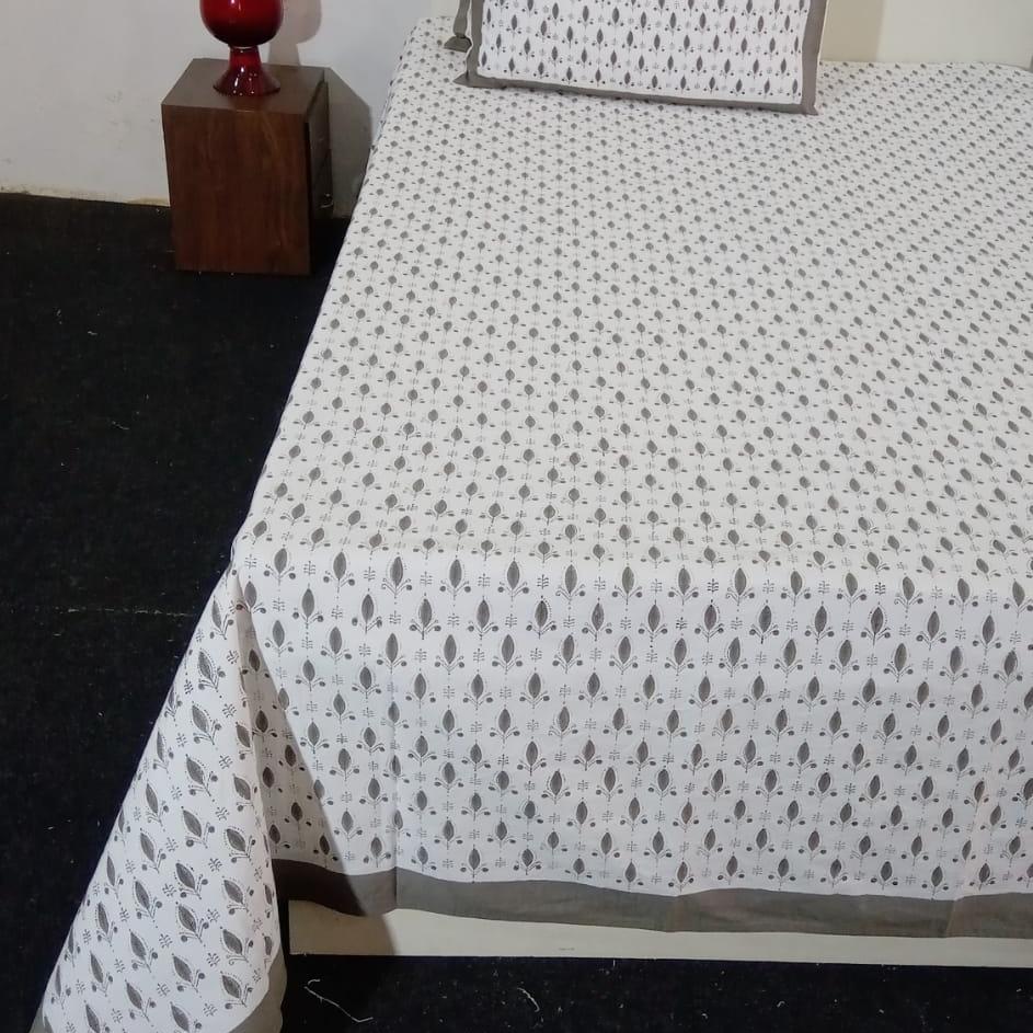 Premium Hand Block Printed Cotton Bedsheet Set - Aqua Cream