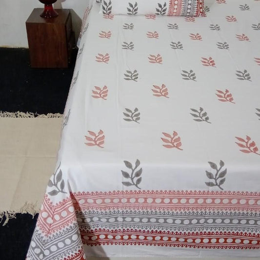 Premium Hand Block Printed Cotton Bedsheet Set - Aqua White