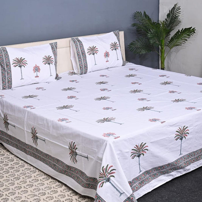 Luxury Premium Cotton Hand Block Printed Bedsheet Set - Mustard Floral