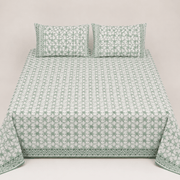 Premium Hand Block Printed Cotton Bedsheet Set -Floral Gray