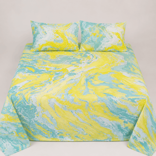 Premium Hand Block Printed Cotton Bedsheet Set -Yellow Blossom