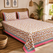 Premium Hand Block Printed Cotton Bedsheet Set - Cream