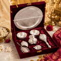 Premium Silver Finish 7-Piece Floral Pooja Thali Set