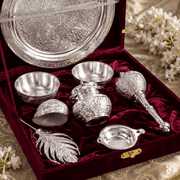 Premium Silver Finish 7-Piece Floral Pooja Thali Set