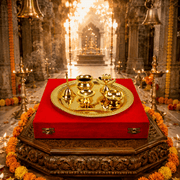 Piece Golden Pooja Thali Set (Brass & Stainless Steel Mix)-7