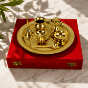 Piece Golden Pooja Thali Set (Brass & Stainless Steel Mix)-7