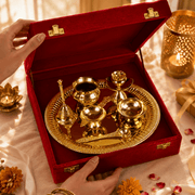 Piece Golden Pooja Thali Set (Brass & Stainless Steel Mix)-7