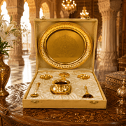 7-Piece Golden Laxmi-Ganesha Pooja Thali Set