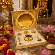 7-Piece Golden Laxmi-Ganesha Pooja Thali Set