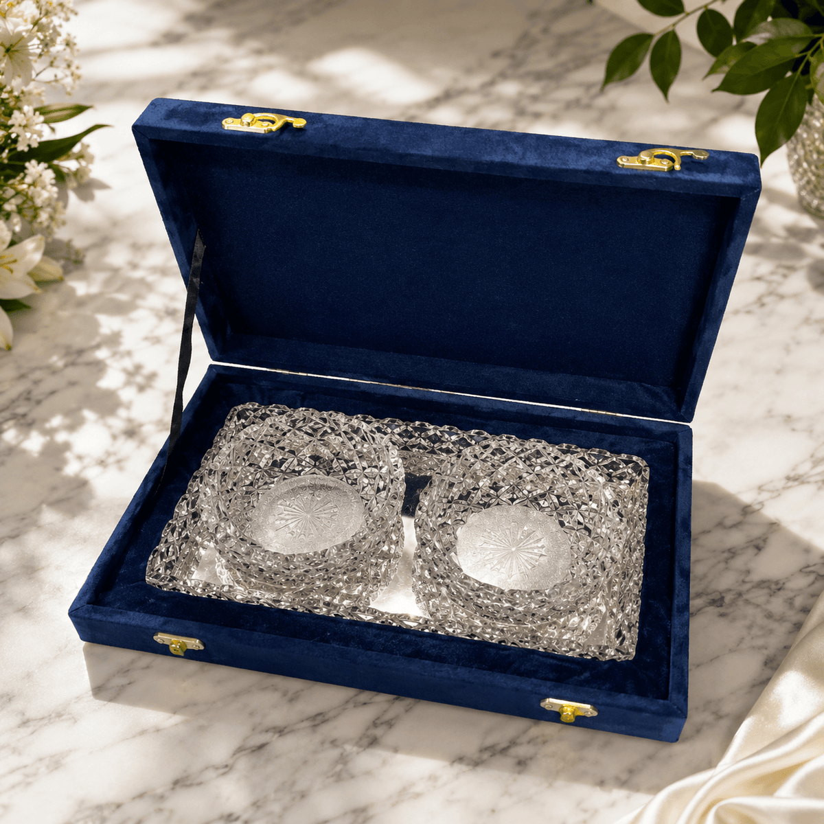 3-Piece Silver Crystal Bowl & Tray Gift Set