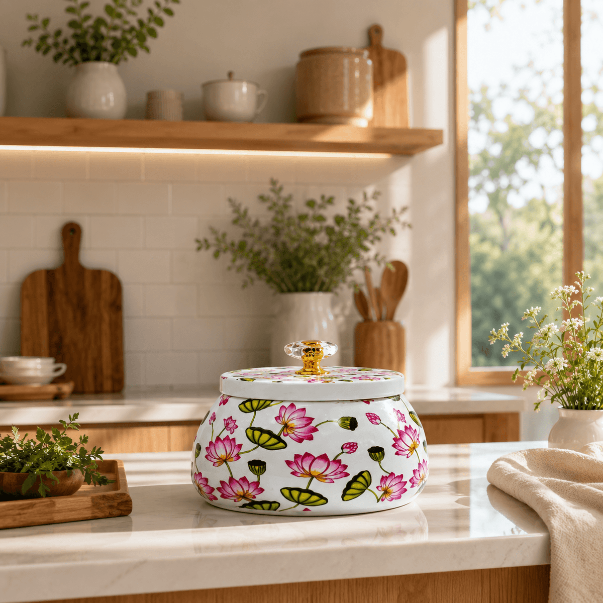 Pichwai Lotus Design Decorative Storage Jar