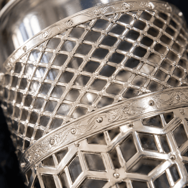 Decorative Glass Water Bottle with Silver Metal Sleeve