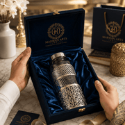 Decorative Glass Water Bottle with Silver Metal Sleeve