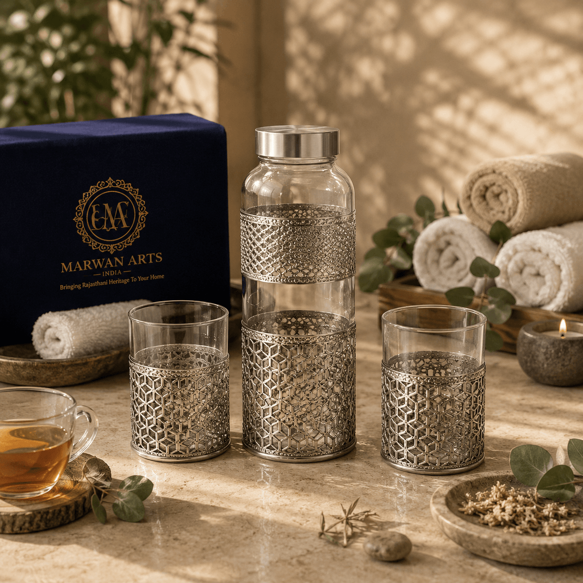 3-Piece Decorative Glass Water Bottle Gift Set
