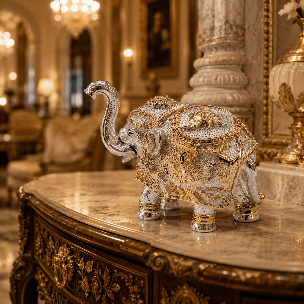 3-Inch 999 Silver & 24K Gold Covered Vastu Elephant with Tortoise (Pair)