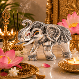 999 Silver Covered Antique Elephant Idol with Om Symbol