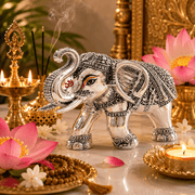 999 Silver Covered Antique Elephant Idol with Om Symbol