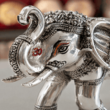 999 Silver Covered Antique Elephant Idol with Om Symbol