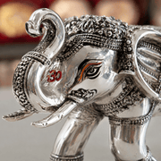 999 Silver Covered Antique Elephant Idol with Om Symbol