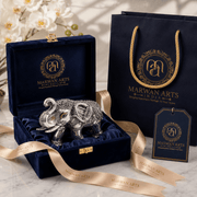 999 Silver Covered Antique Elephant Idol with Om Symbol