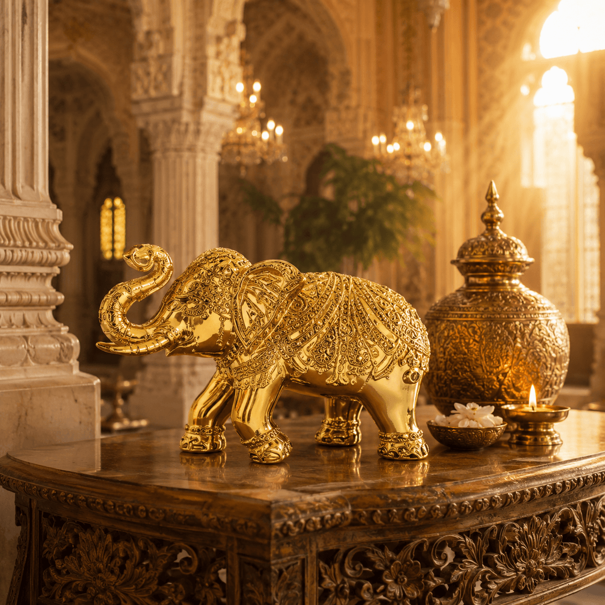 24K Gold Electroplated Vastu Elephant Idol