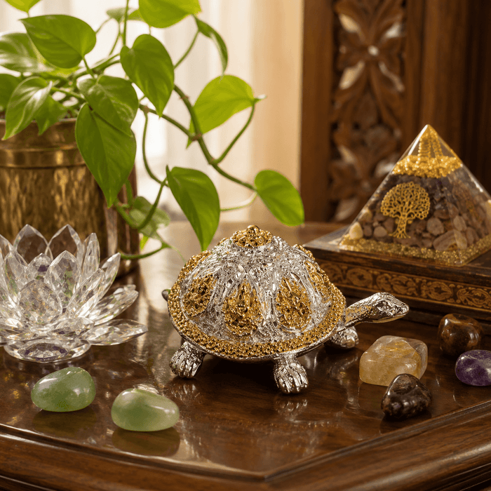 Dual-Tone Vastu Tortoise with Shree Yantra & Ashtalakshmi
