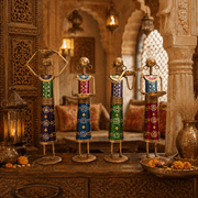 4-Piece Colorful Metal Tribal Women Tealight Holder Set