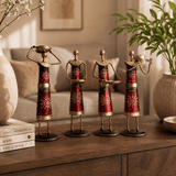 4-Piece Red Metallic Tribal Women Tealight Holder Set