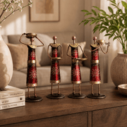 4-Piece Red Metallic Tribal Women Tealight Holder Set