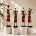 4-Piece Red Metallic Tribal Women Tealight Holder Set
