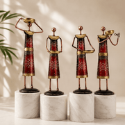 4-Piece Red Metallic Tribal Women Tealight Holder Set