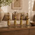 4-Piece Antique Gold Metal Tribal Women Tealight Holder Set