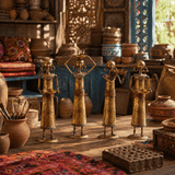 4-Piece Antique Gold Metal Tribal Women Tealight Holder Set
