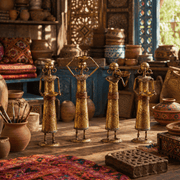 4-Piece Antique Gold Metal Tribal Women Tealight Holder Set